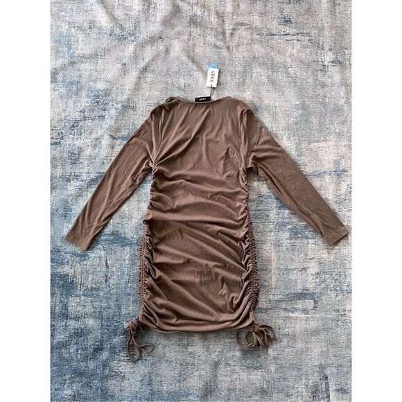 NWT! Cider Brown Ribbed Knit Ruched Side Long Sleeve Dress 1XL - Picture 2 of 6